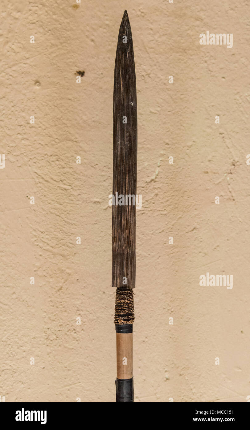 Una cabeza de lanza de bambú utilizados por los pueblos indígenas en el norte de Colombia, Sur América. Foto de stock
