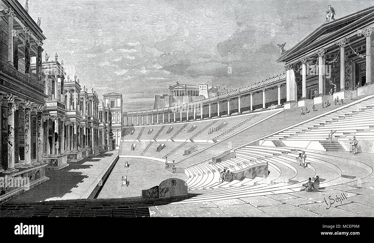 El Teatro de Pompeyo, la antigua Roma, la reconstrucción Foto de stock