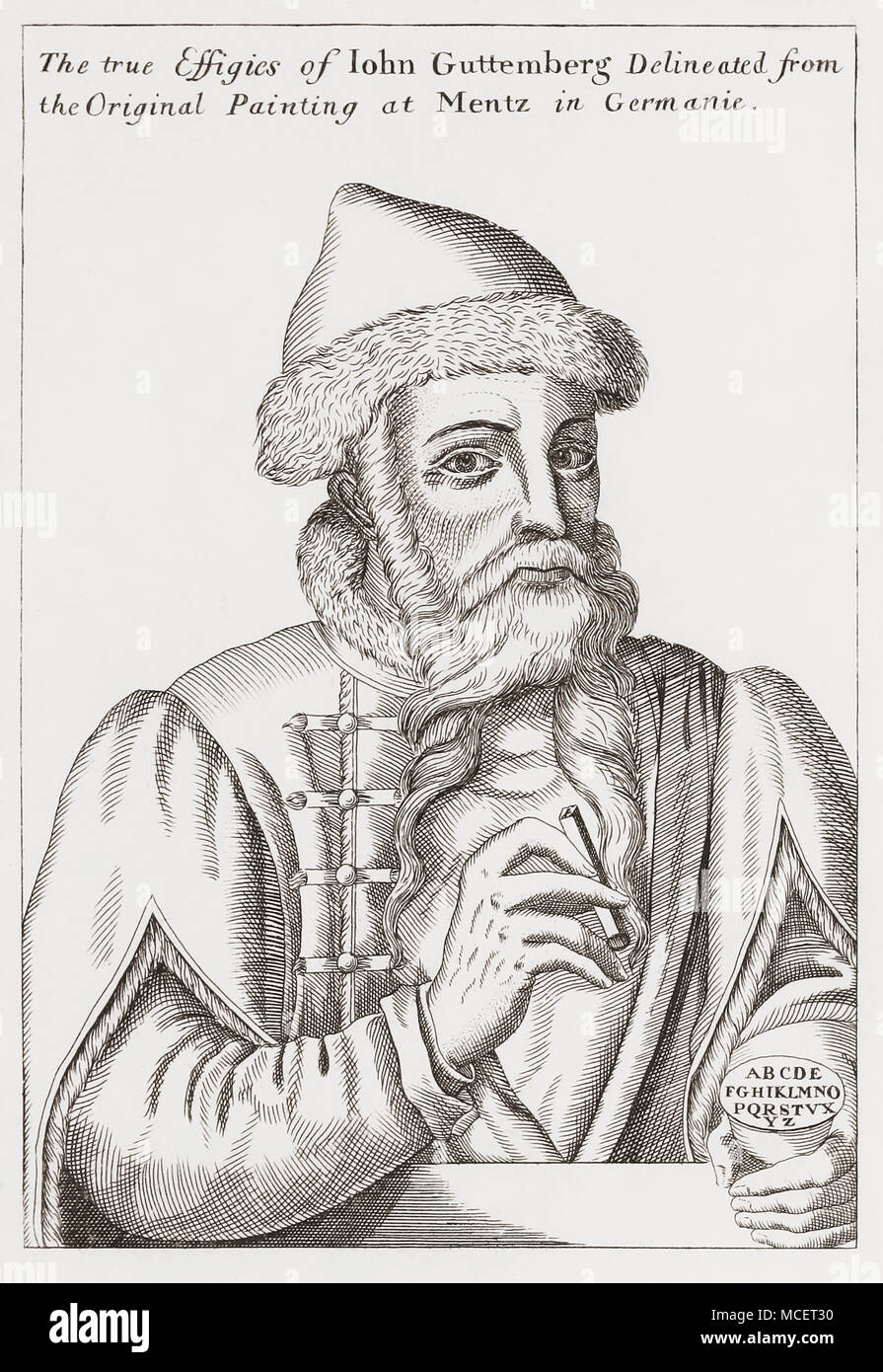 Johannes Gutenberg, c. 1398-1468. Imprenta alemana, Publisher. Él introdujo  la impresión en Europa e inventó el tipo móvil mecánico. Desde la galería  de Woodburn de raros retratos, publicado el 1816 Fotografía de