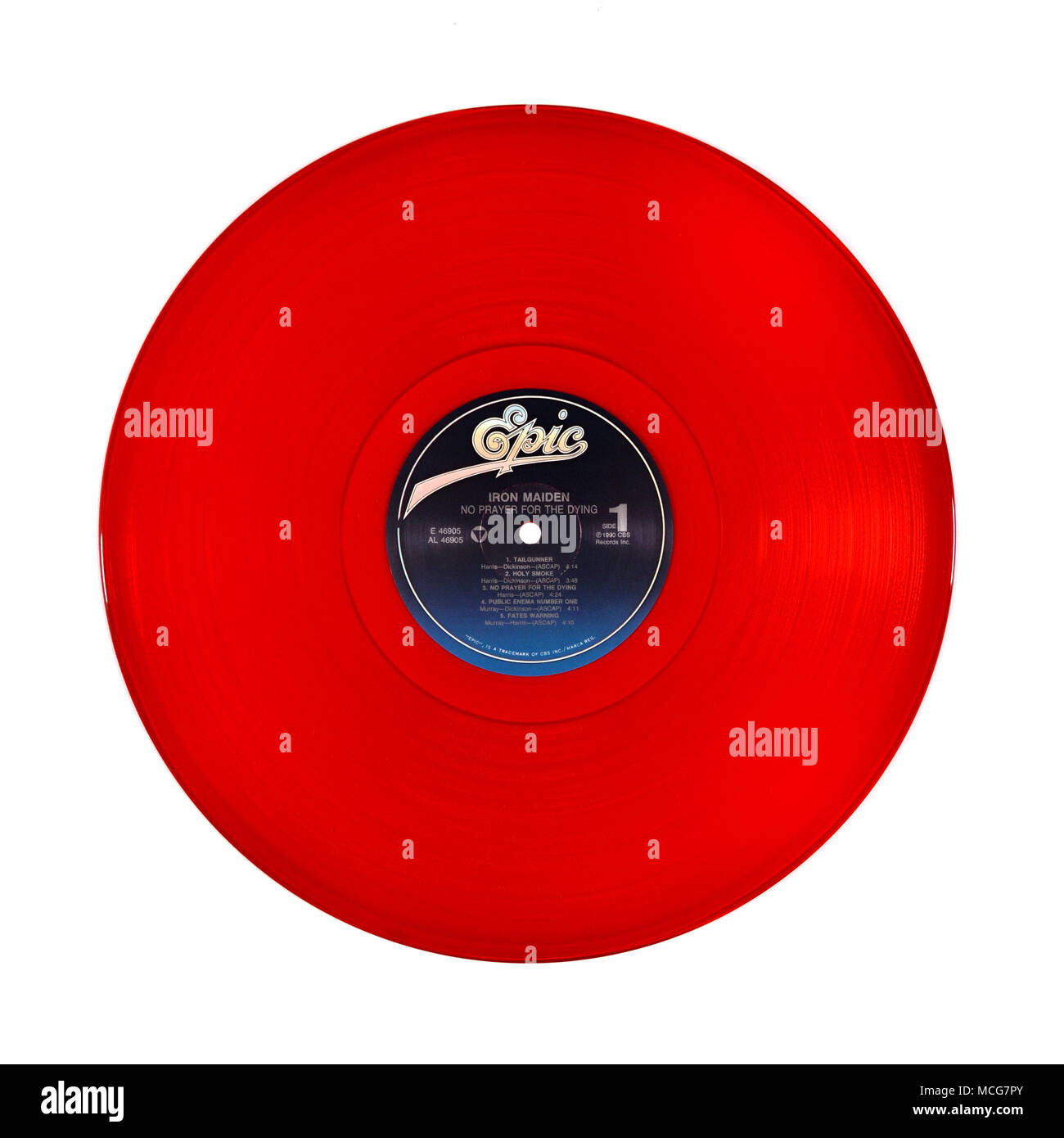 Disco lp de vinilo de gramófono con etiqueta roja y blanca. disco de álbum  musical de larga duración 33 rpm. tecno antiguo