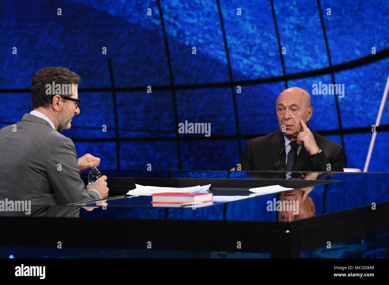 Paolo Mieli invitado del programa de televisión Che Tempo Che Fa. 15/04/2018, Milan, Italia. Foto de stock