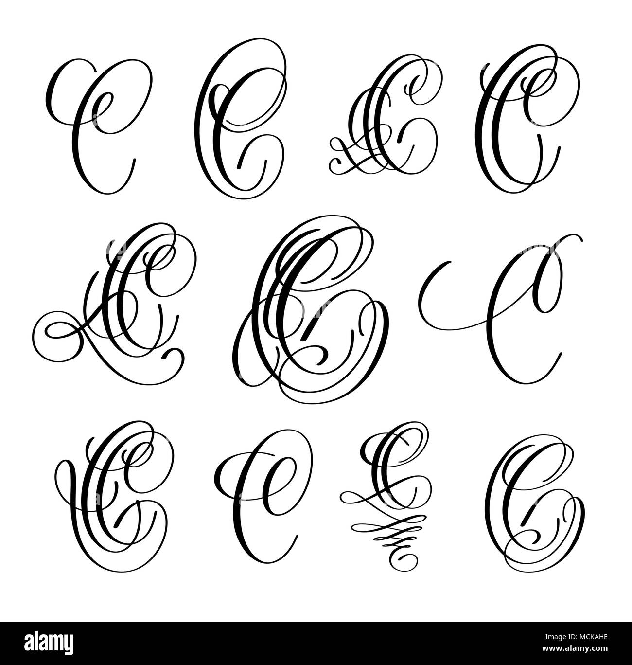 Rotulación de caligrafía fuente script C, letra de firma manuscrita diseño, ilustración vectorial Ilustración del Vector