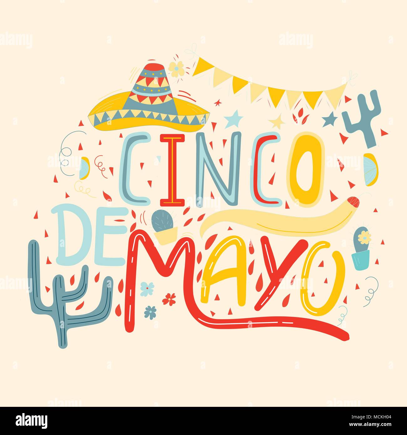 Banner o tarjeta para el Cinco de Mayo Fiesta. Holiday poster dibujado