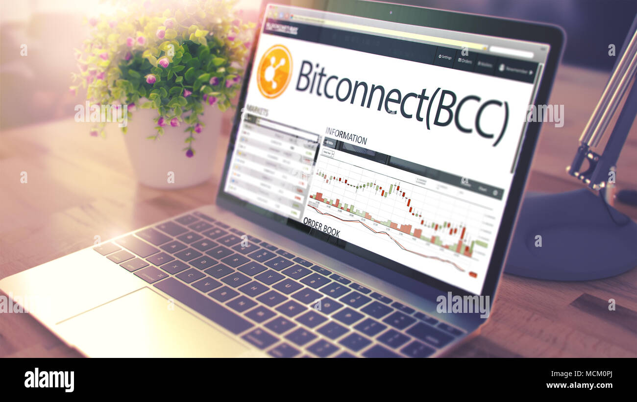 BITCONNECT en la pantalla del ordenador portátil. Concepto Cryptocurrency. Foto de stock
