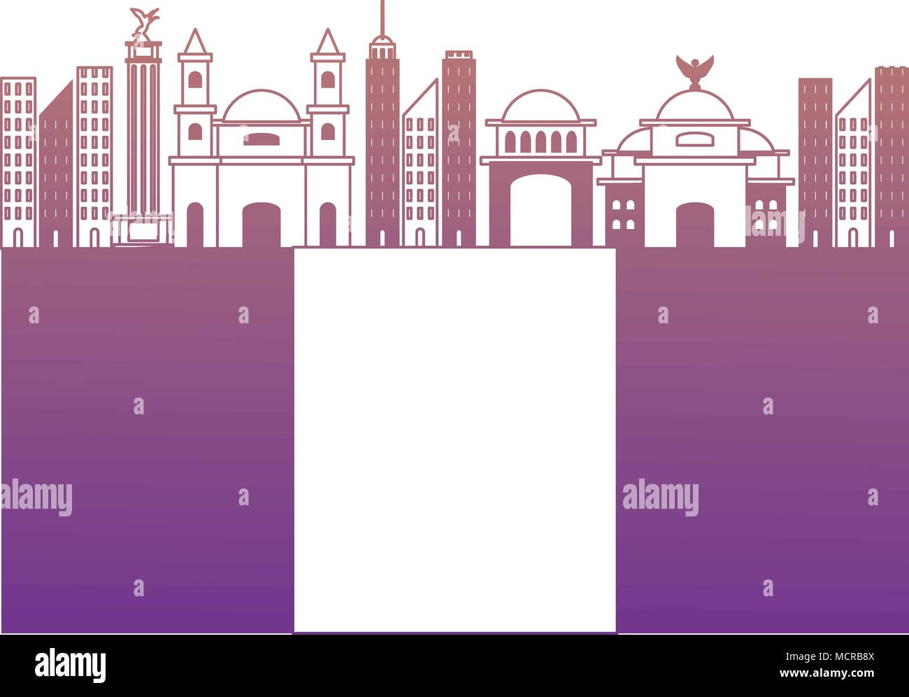 La bandera de México con el icónico edificio icono mexicano sobre fondo blanco, ilustración vectorial diseño colorista. Ilustración del Vector