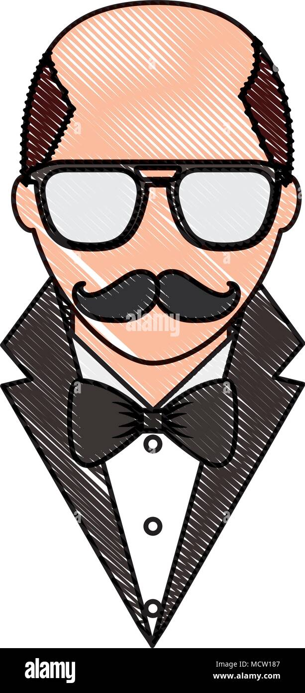 El hombre calvo con bigote y gafas estilo HIPSTER Imagen Vector de stock -  Alamy