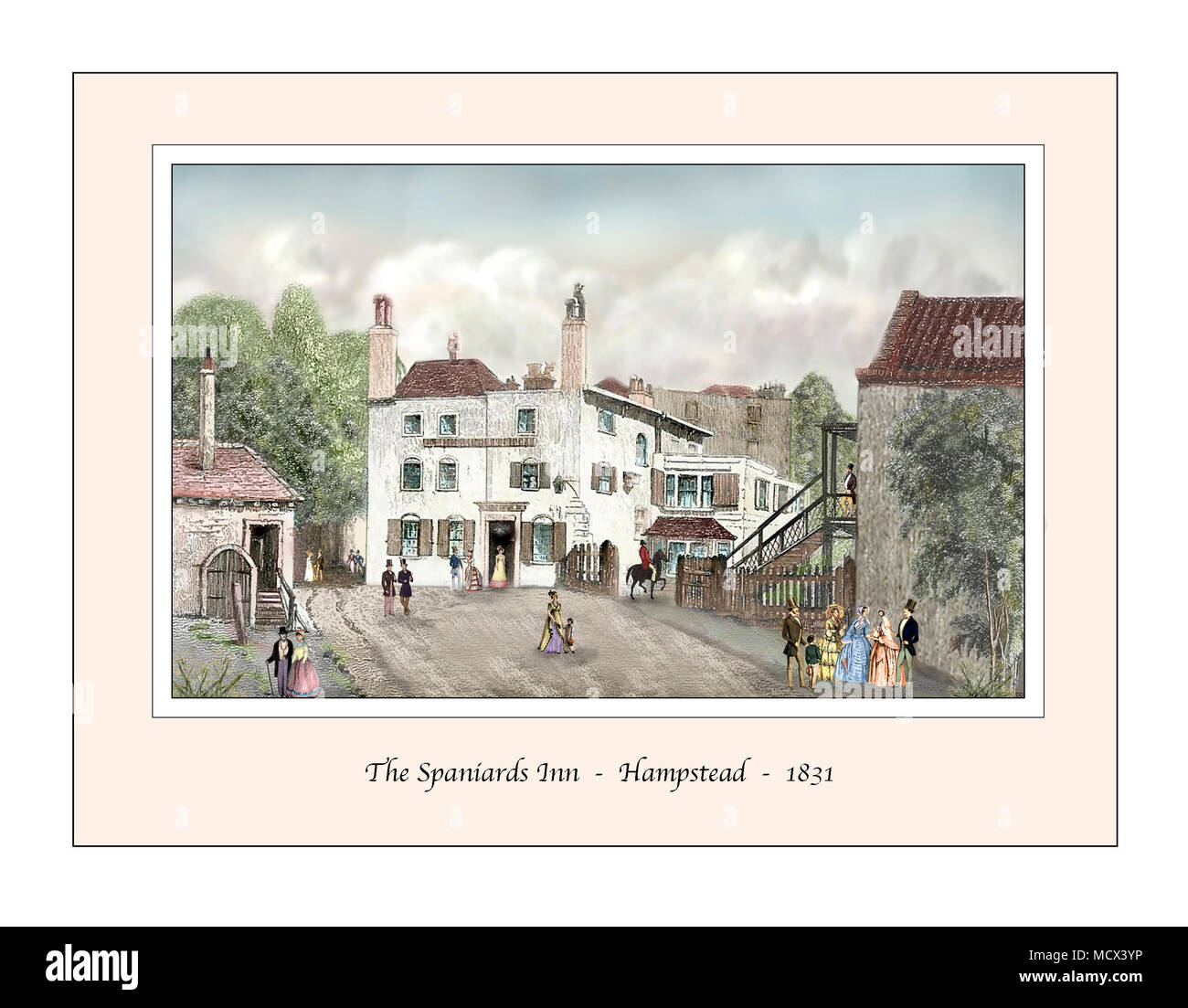 Los españoles Inn Hampstead Diseño original de un grabado original del siglo XIX Foto de stock