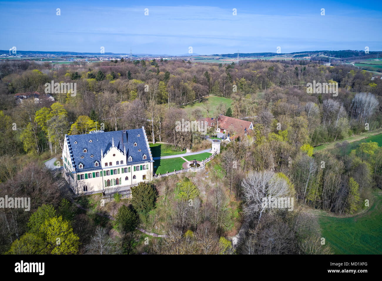 Vista aérea del Palacio Rosenau en Coburg, Baviera, Alemania Foto de stock