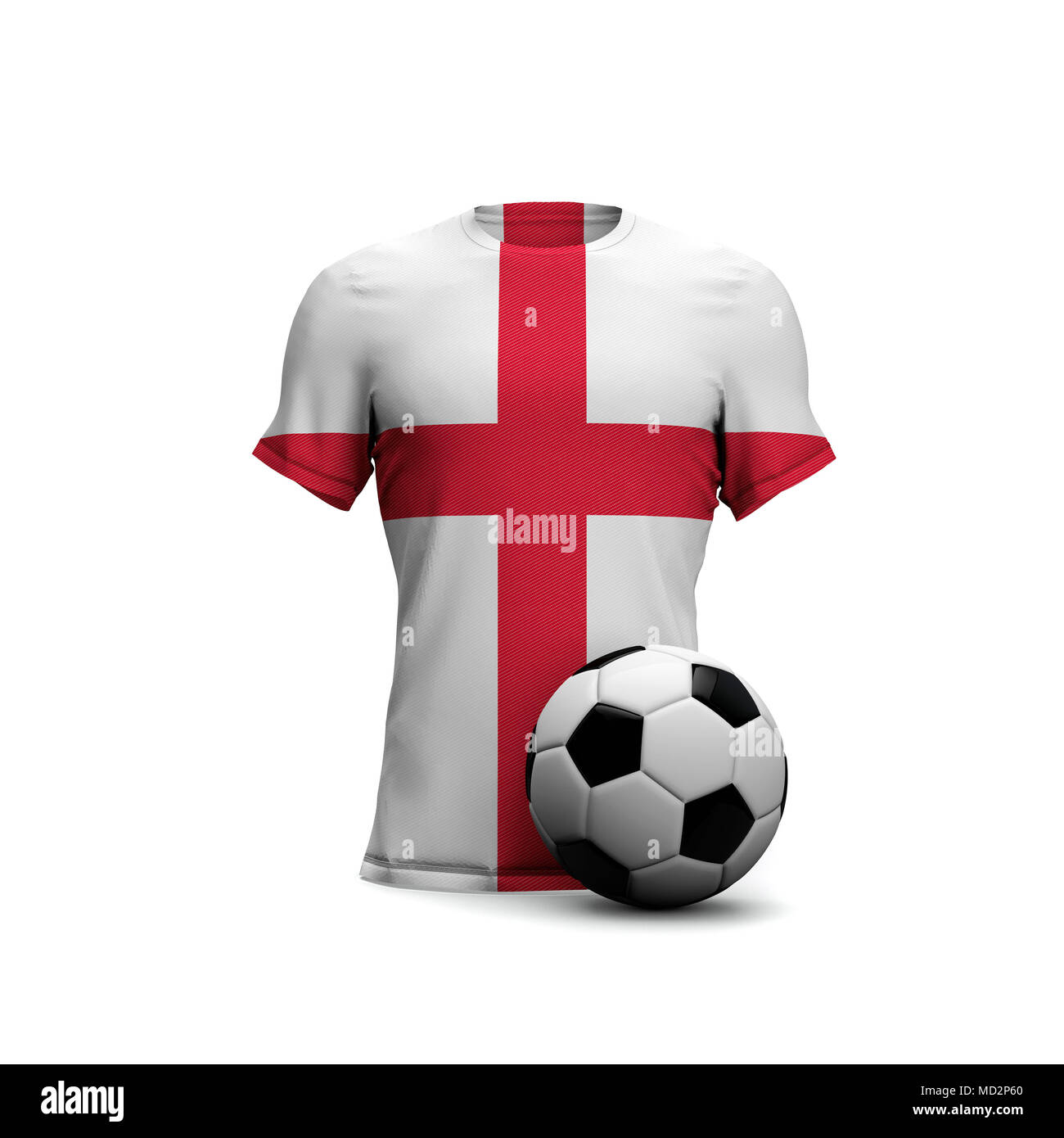 Camiseta de fútbol de Inglaterra con bandera nacional y pelota de fútbol. 3D Rendering Foto de stock