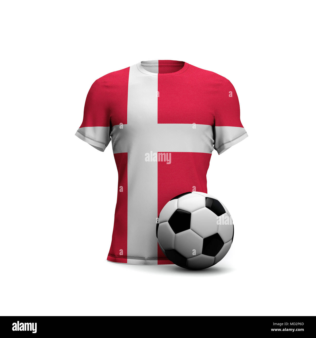 Dinamarca soccer shirt con la bandera nacional y pelota de fútbol. 3D Rendering Foto de stock