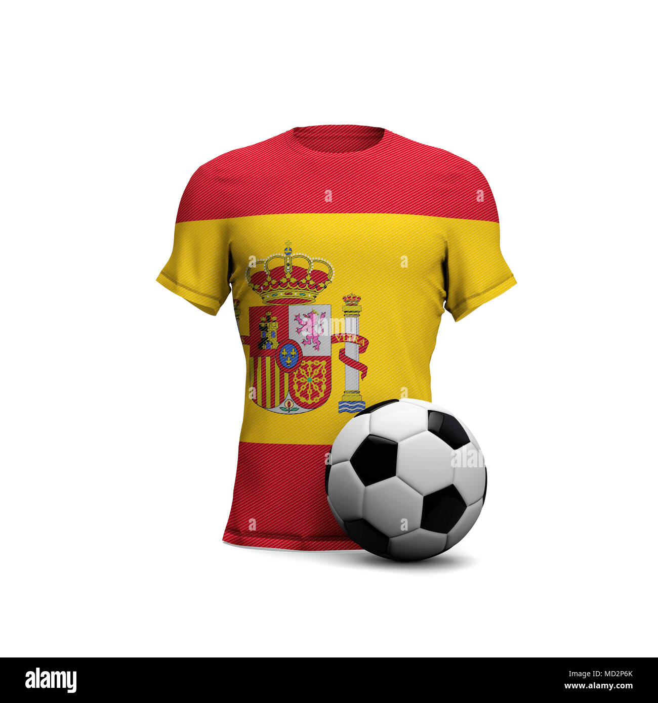 Camiseta de fútbol de España con la bandera nacional y pelota de fútbol. 3D Rendering Foto de stock