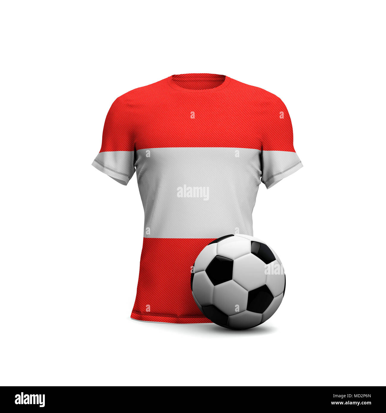 Austria soccer shirt con la bandera nacional y pelota de fútbol. 3D Rendering Foto de stock