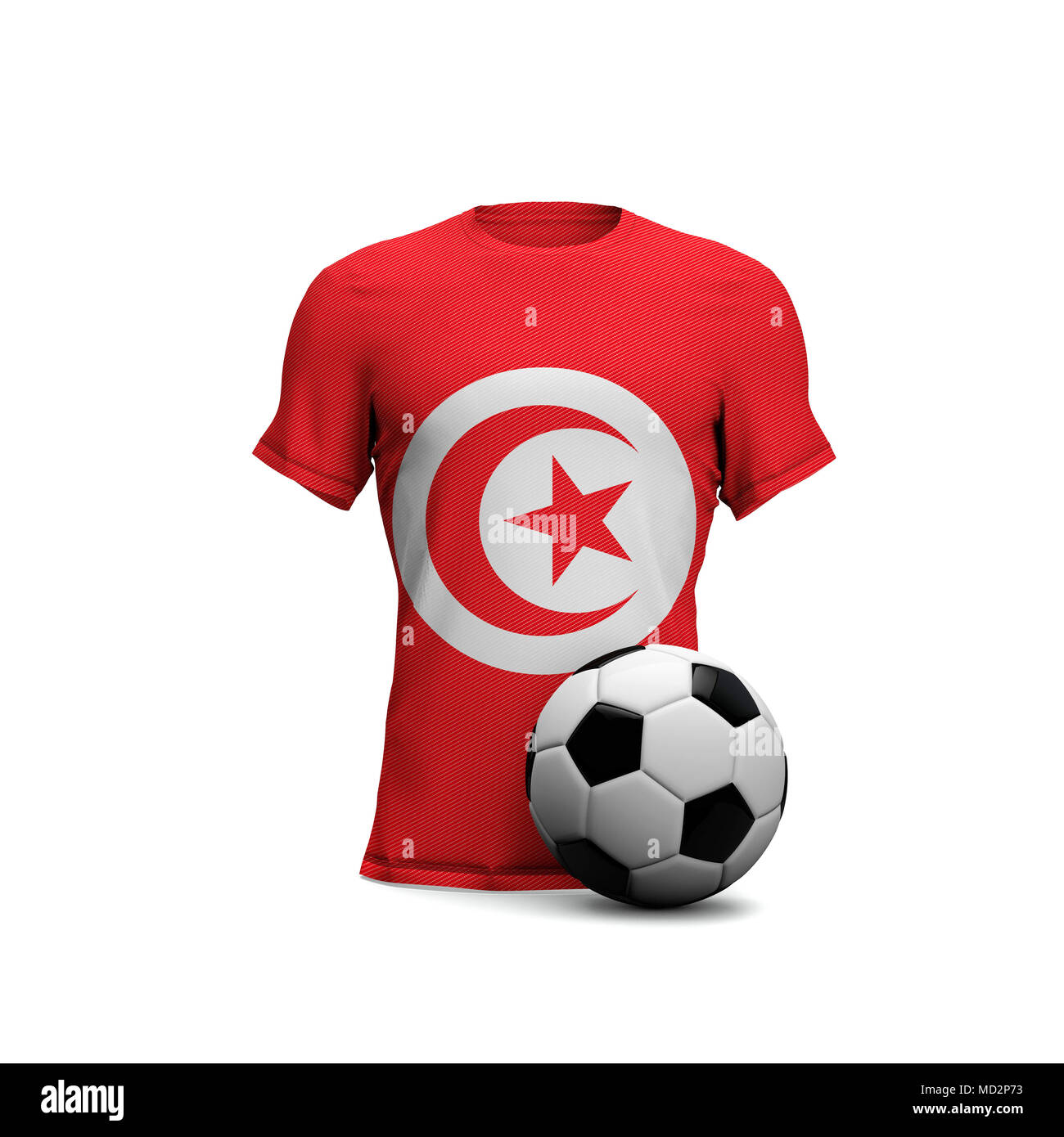 Túnez soccer shirt con la bandera nacional y pelota de fútbol. 3D Rendering Foto de stock