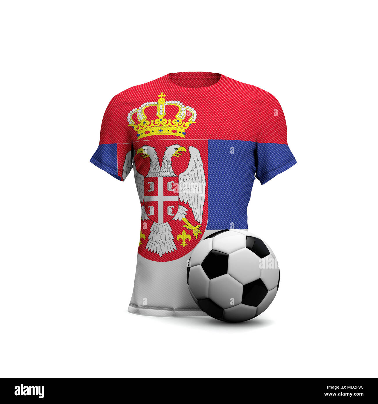 Serbia fútbol camiseta con bandera nacional y pelota de fútbol. 3D Rendering Foto de stock