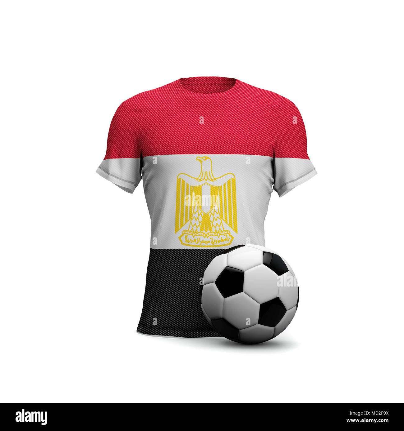 Egipto soccer shirt con la bandera nacional y pelota de fútbol. 3D Rendering Foto de stock