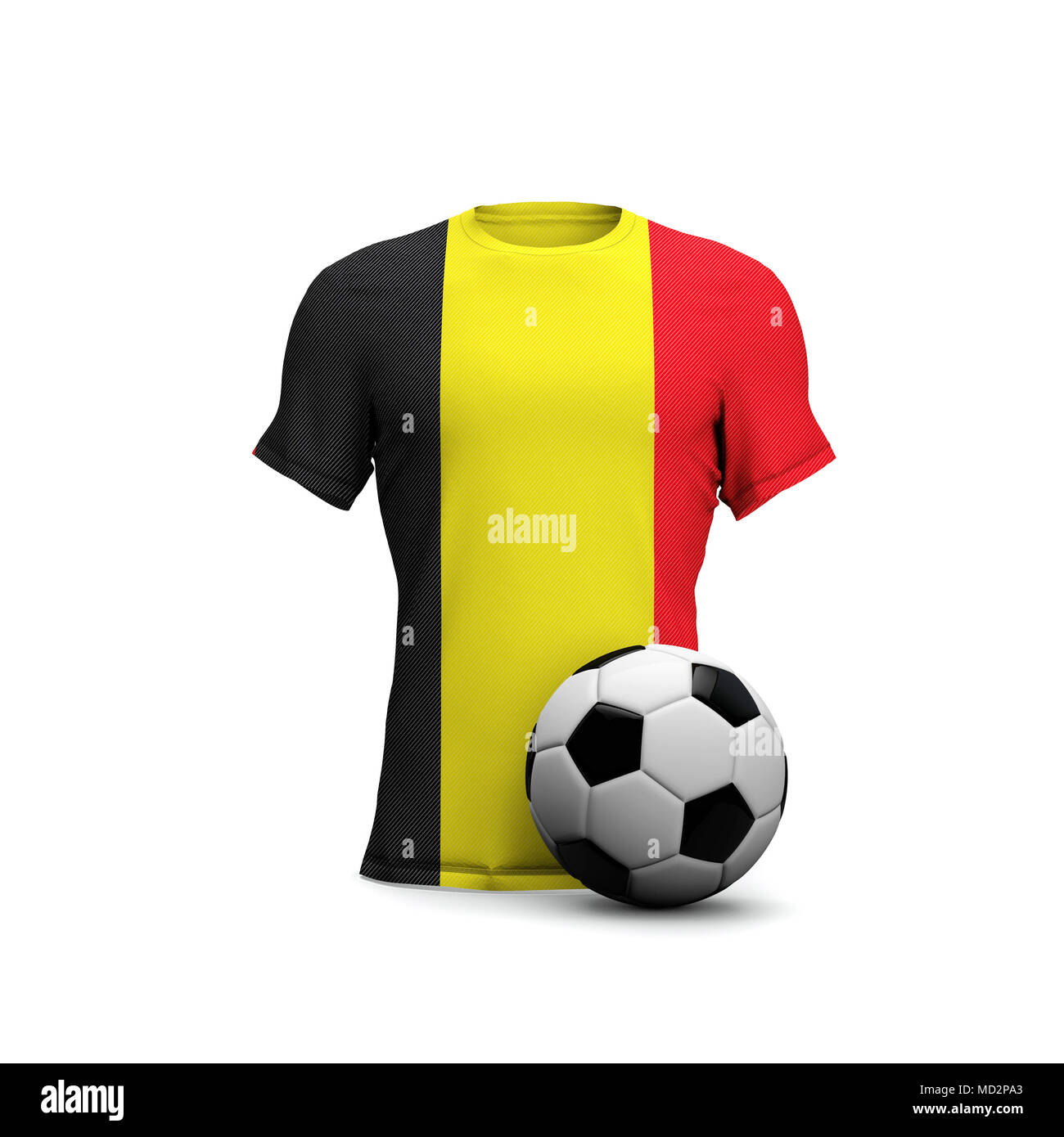 Bélgica soccer shirt con la bandera nacional y pelota de fútbol. 3D Rendering Foto de stock