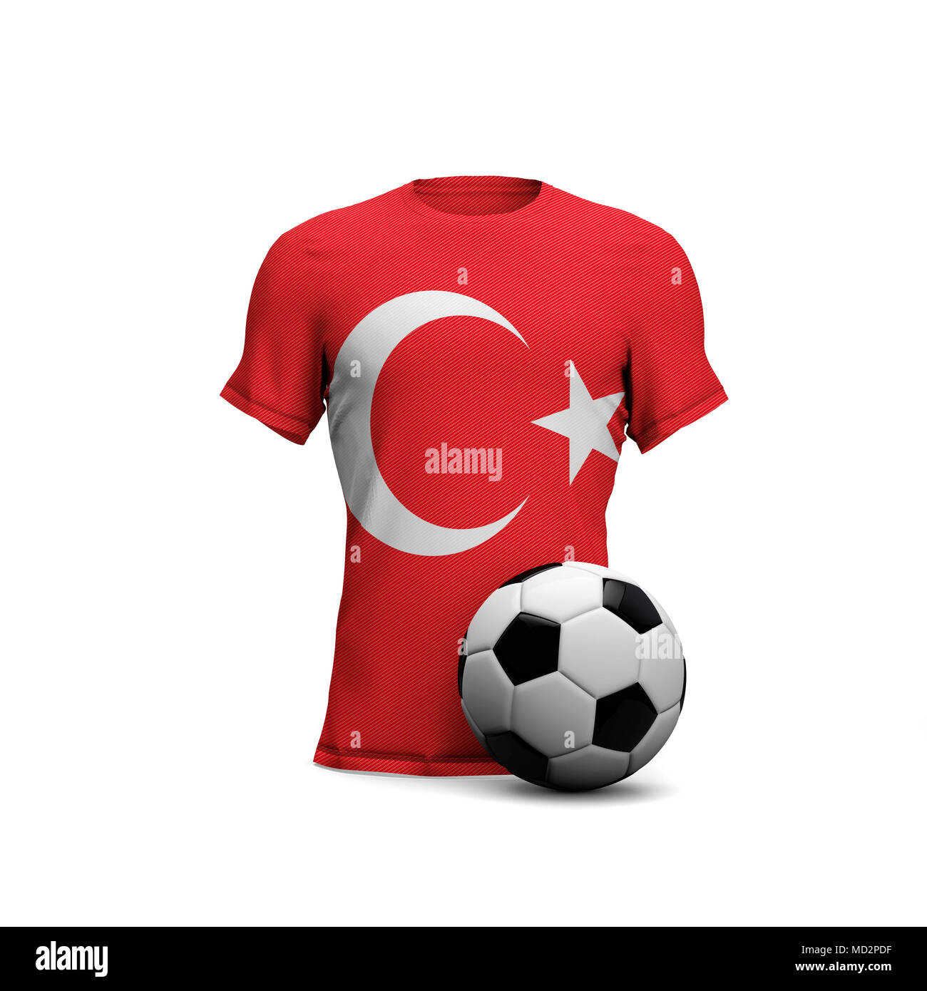 Turquía fútbol camiseta con bandera nacional y pelota de fútbol. 3D Rendering Foto de stock