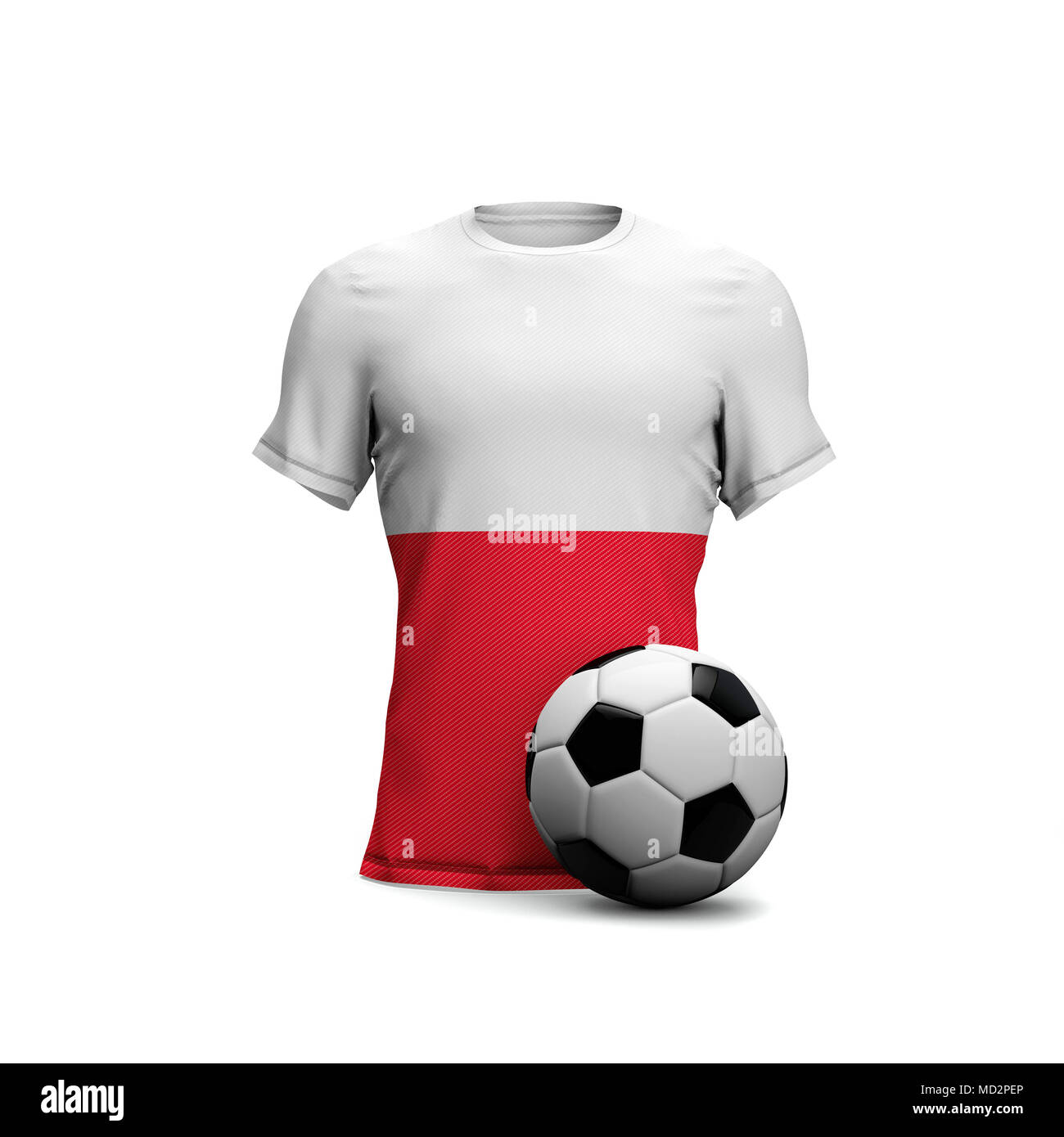 Polonia fútbol camiseta con bandera nacional y pelota de fútbol. 3D Rendering Foto de stock