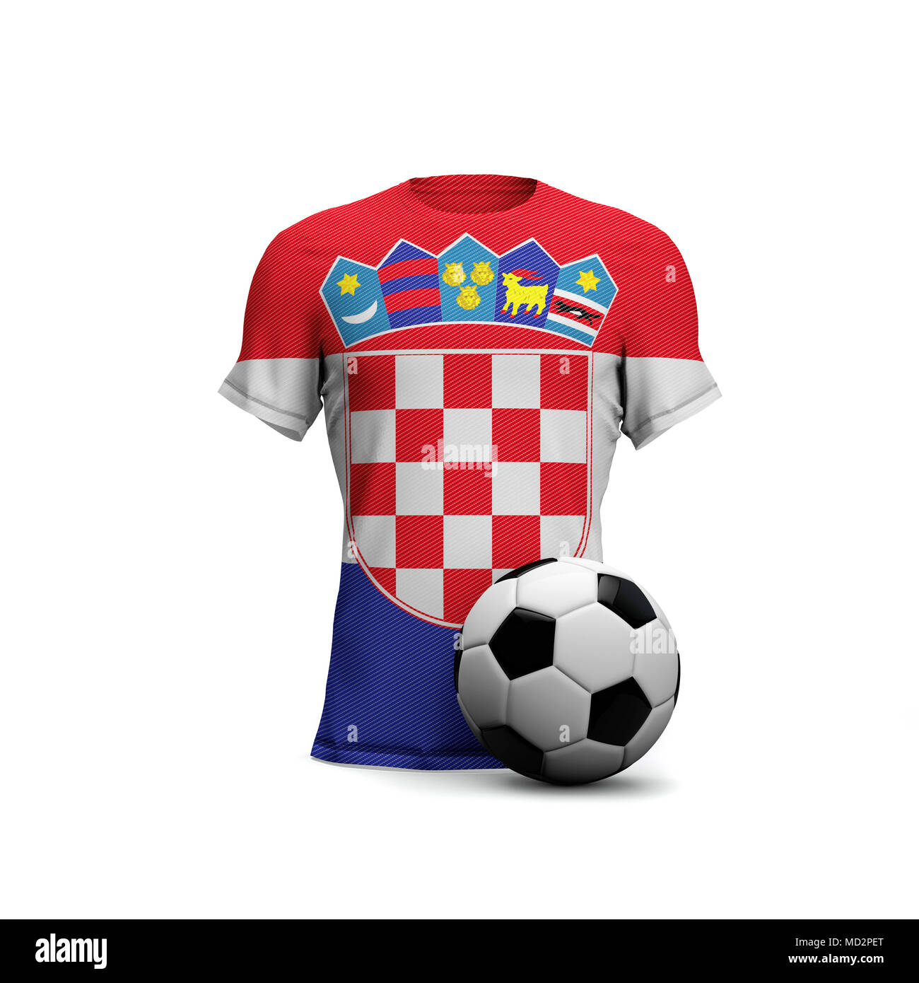Croacia soccer shirt con la bandera nacional y pelota de fútbol. 3D Rendering Foto de stock