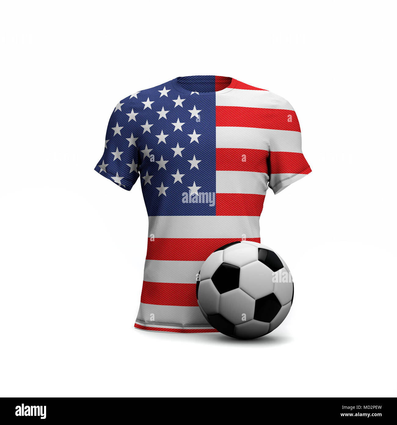 Estados Unidos de América el fútbol camiseta con bandera nacional y pelota de fútbol. 3D Rendering Foto de stock