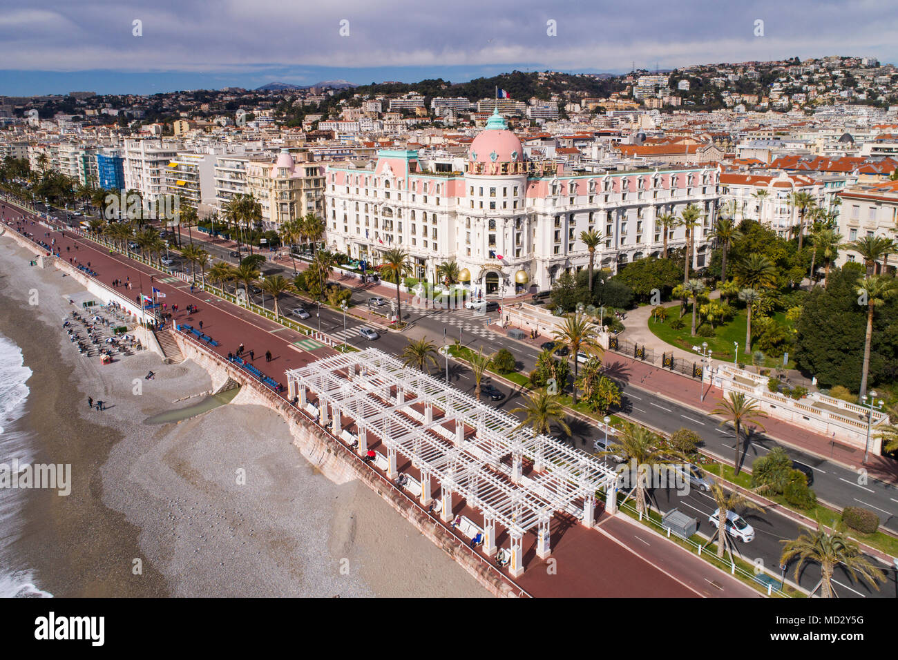 Niza, Francia, vista aérea de la Promenade des Anglais, Cote d'Azur, Foto de stock