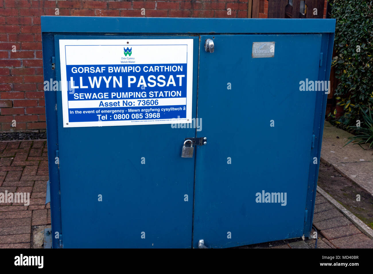 Dwr Cymru llwyn Passat, estación de bombeo de aguas residuales, Penarth, Valle de Glamorgan, Gales del Sur. Foto de stock
