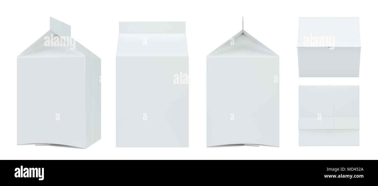 Ajuste white envases cartón para bebidas de plantilla: zumo, leche. Vista frontal y lateral. Recogida de 3D rendering Fotografía de stock Alamy