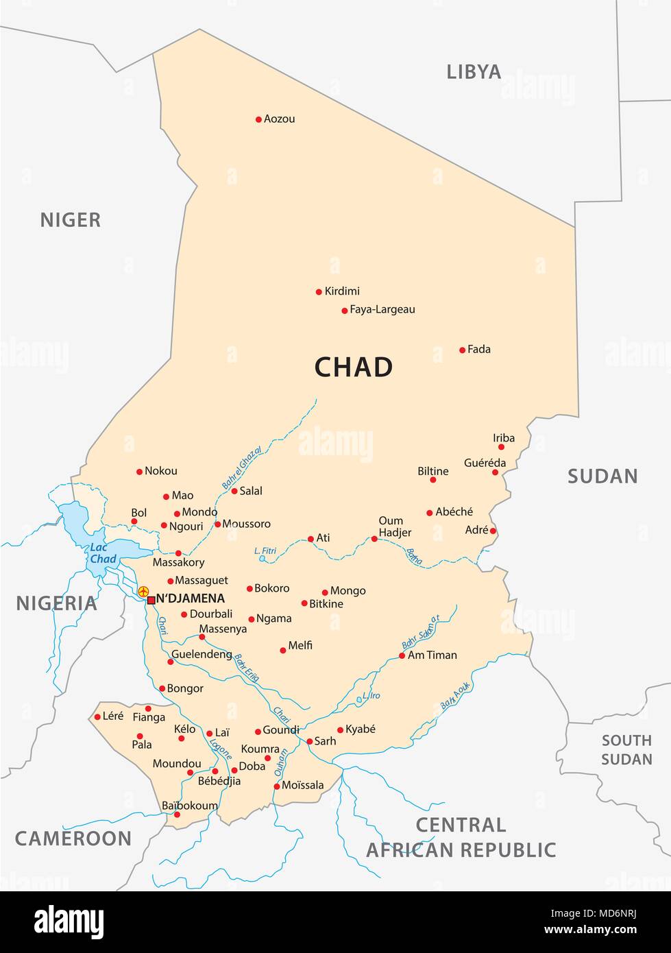 Mapa de vectores de la República del Chad, África Ilustración del Vector