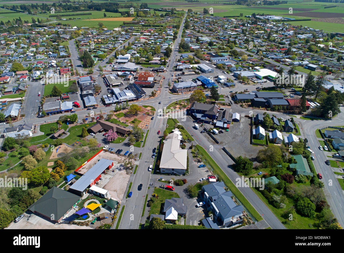 Methven, mediados de Canterbury, Isla del Sur, Nueva Zelanda - antena drone Foto de stock