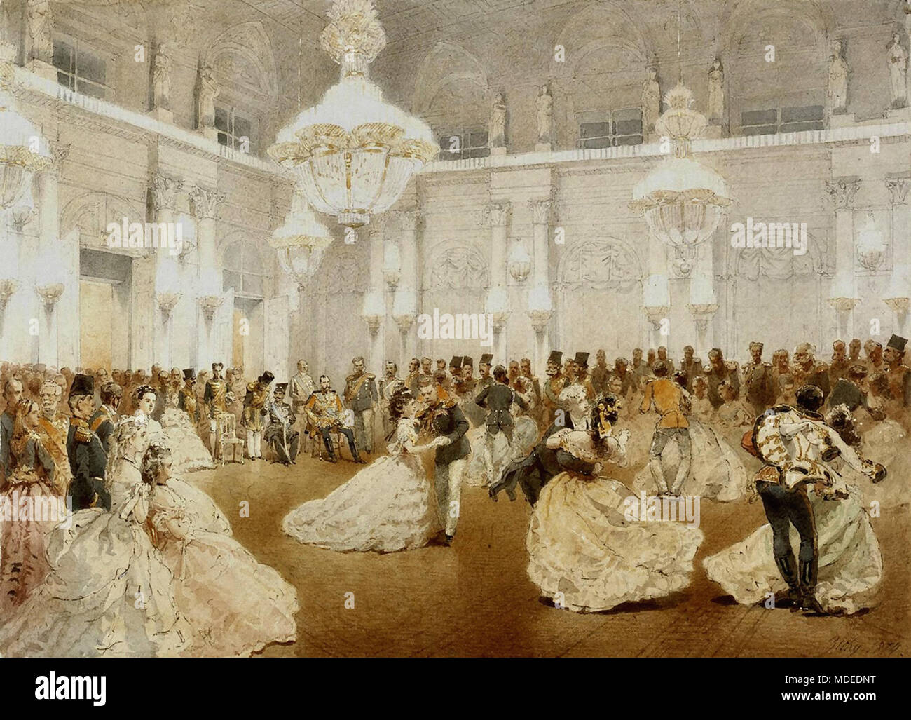 Zichy Mihaly Von - Bola en la Sala de Conciertos del Palacio de Invierno Durante la visita oficial de Nasir Al-Din Shah en mayo de 1873. Foto de stock