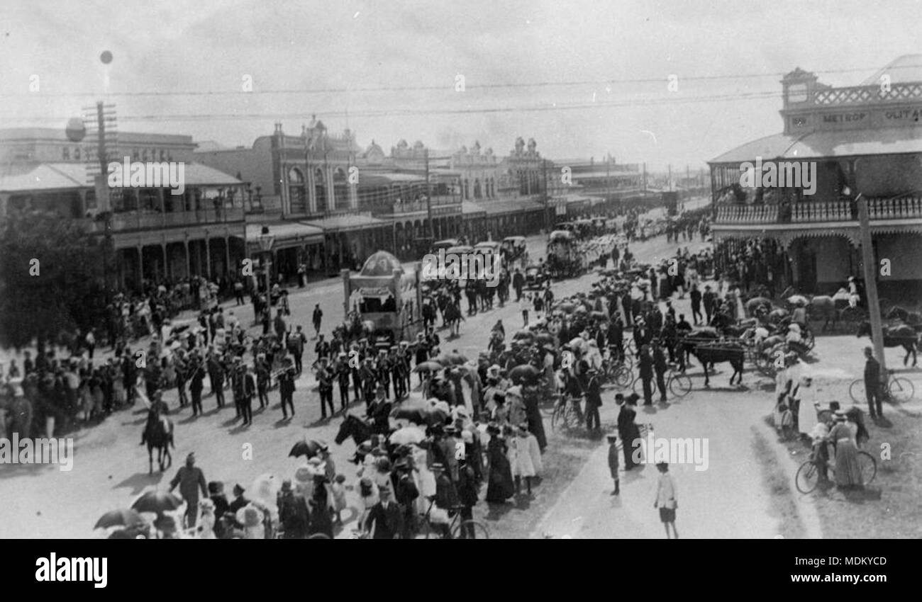 Jornada de ocho horas, procesión Bourbong Street Bundaberg ca 1912 Foto de stock