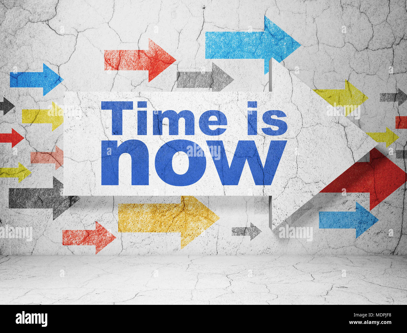 Concepto del tiempo la flecha con el tiempo es ahora el muro de