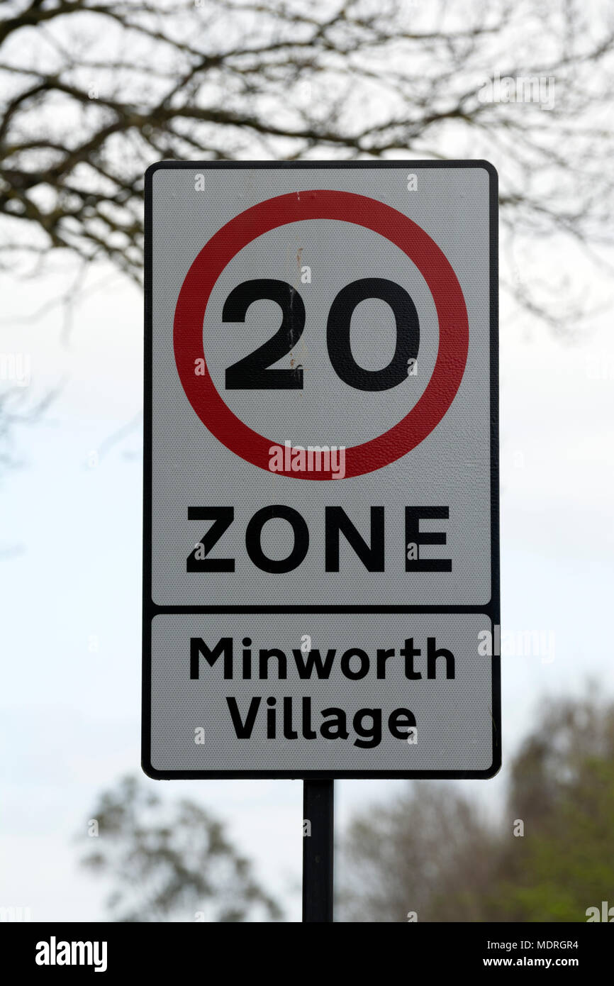 20mph, signo de zona Minworth, West Midlands, Inglaterra, Reino Unido. Foto de stock