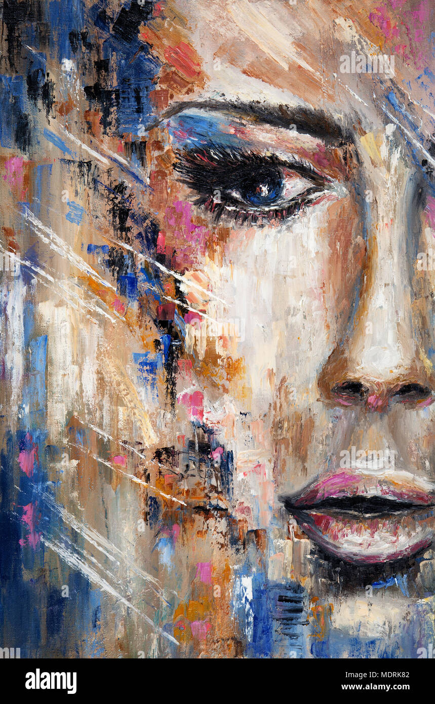 Pintura abstracta de la cara de una mujer sobre lienzo.impresionismo  moderno, el modernismo,marinism Fotografía de stock - Alamy