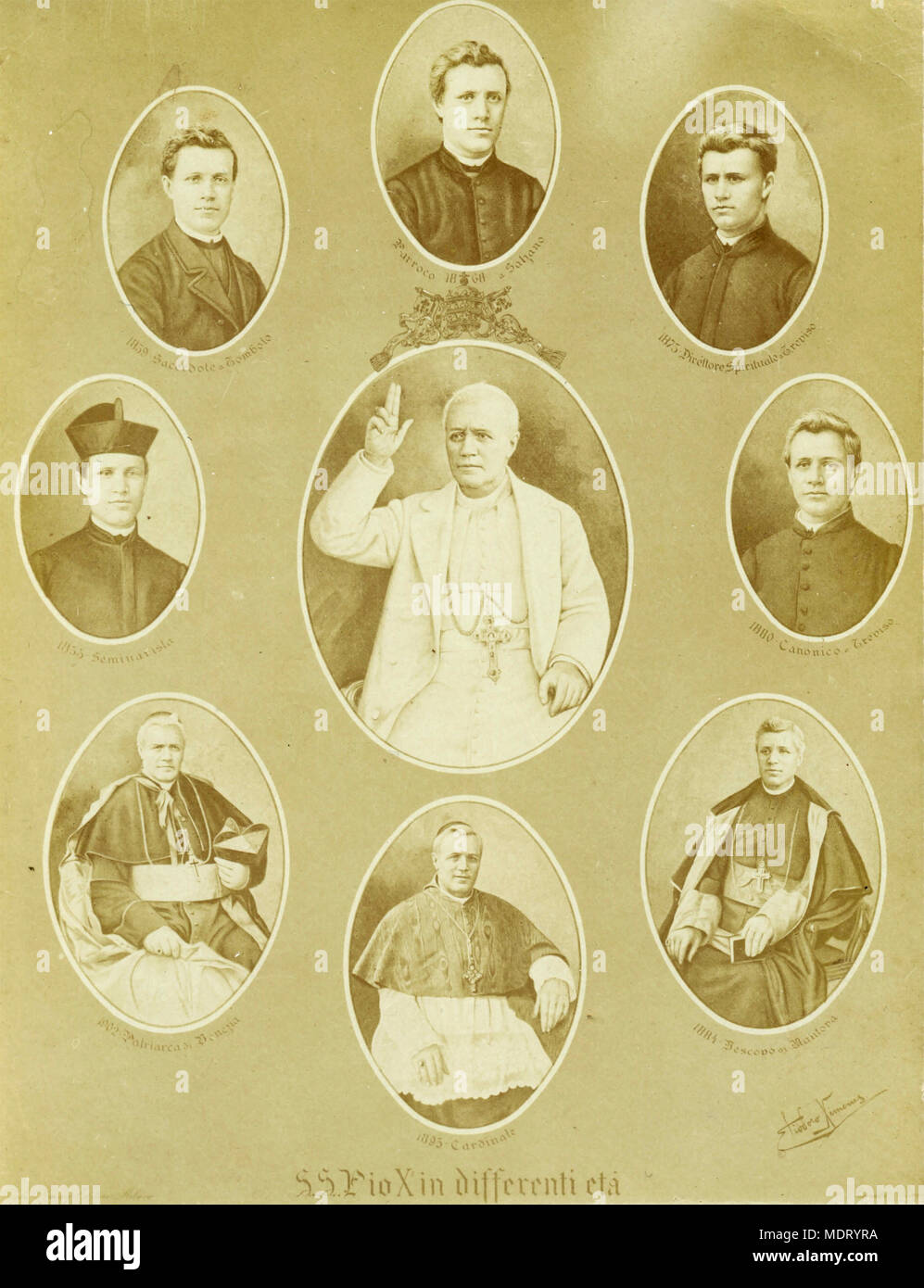 Los retratos del Papa Pío X en diferentes edades Foto de stock