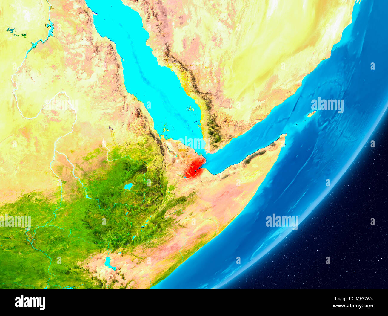 Mapa De Yibuti Como Se Ve Desde El Espacio Sobre El Planeta Tierra Ilustración 3d Los 5554