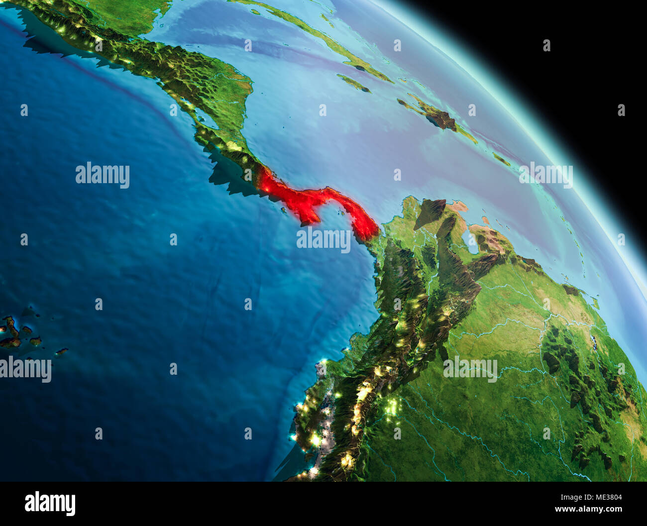 Por la mañana vista satelital de Panamá resaltada en rojo en el planeta  Tierra. Ilustración 3D. Los elementos de esta imagen proporcionada por la  NASA Fotografía de stock - Alamy