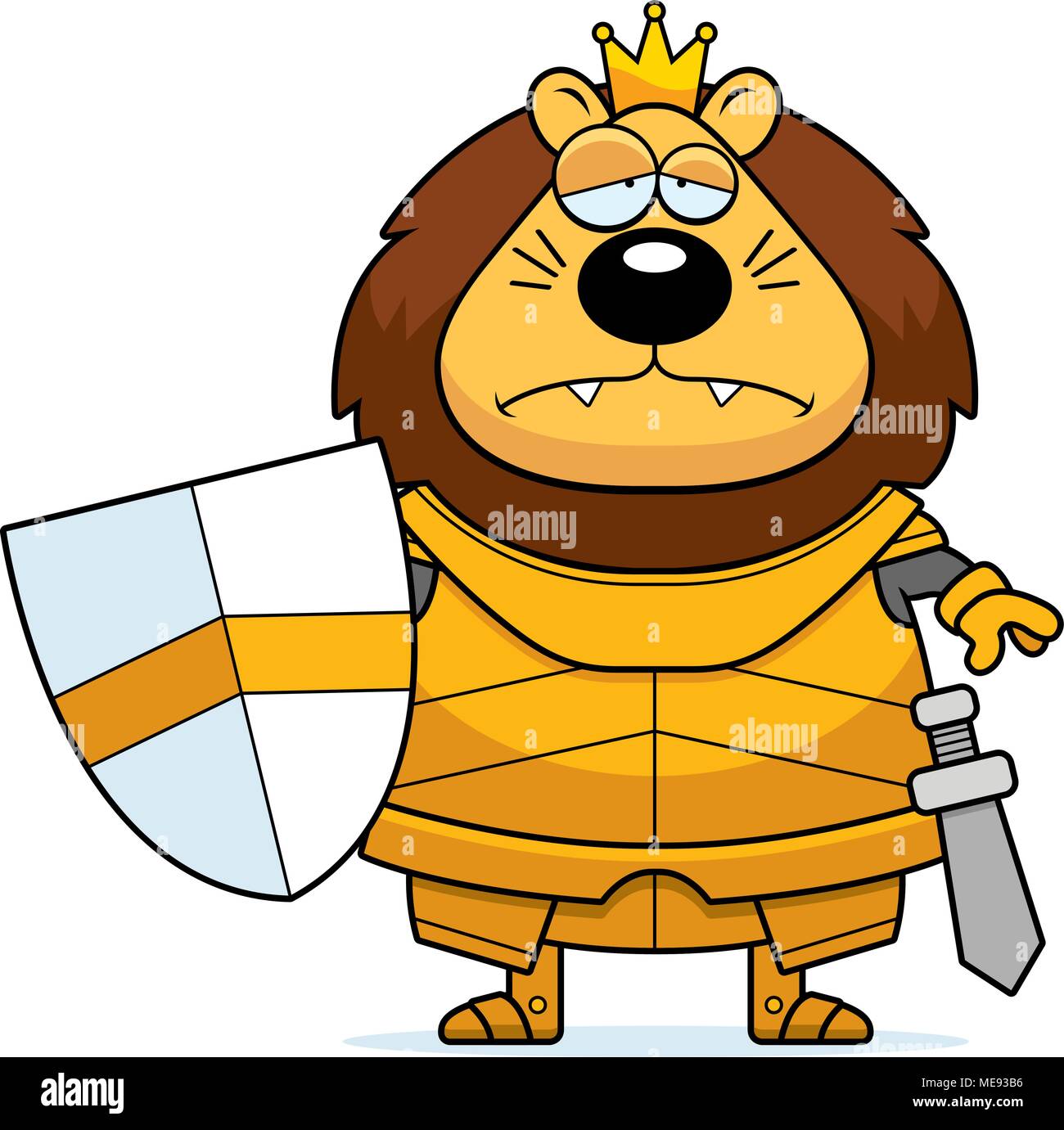Una caricatura de la ilustración de un rey león en la armadura buscando  triste Imagen Vector de stock - Alamy