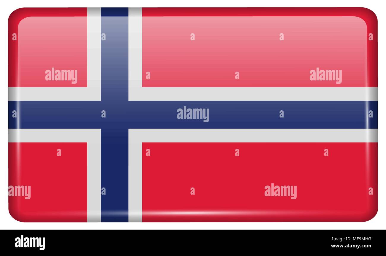 Banderas de Noruega en la forma de un imán de nevera con reflejos de luz. Ilustración vectorial Ilustración del Vector