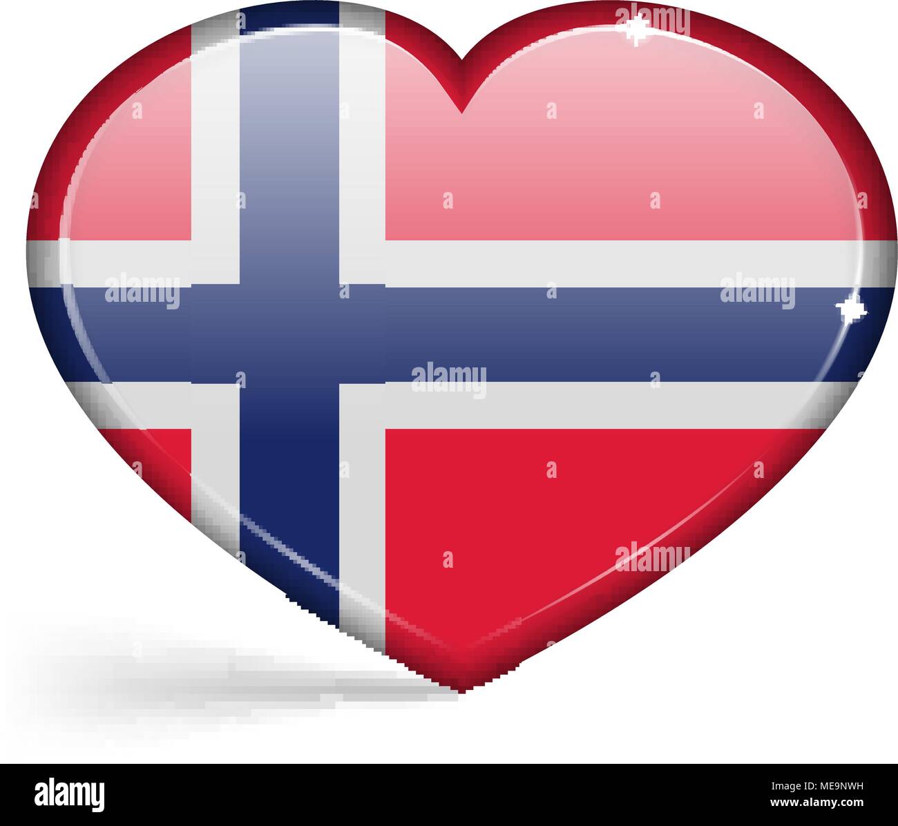 Banderas de Noruega en forma de corazón con reflejos en los bordes. Ilustración vectorial Ilustración del Vector