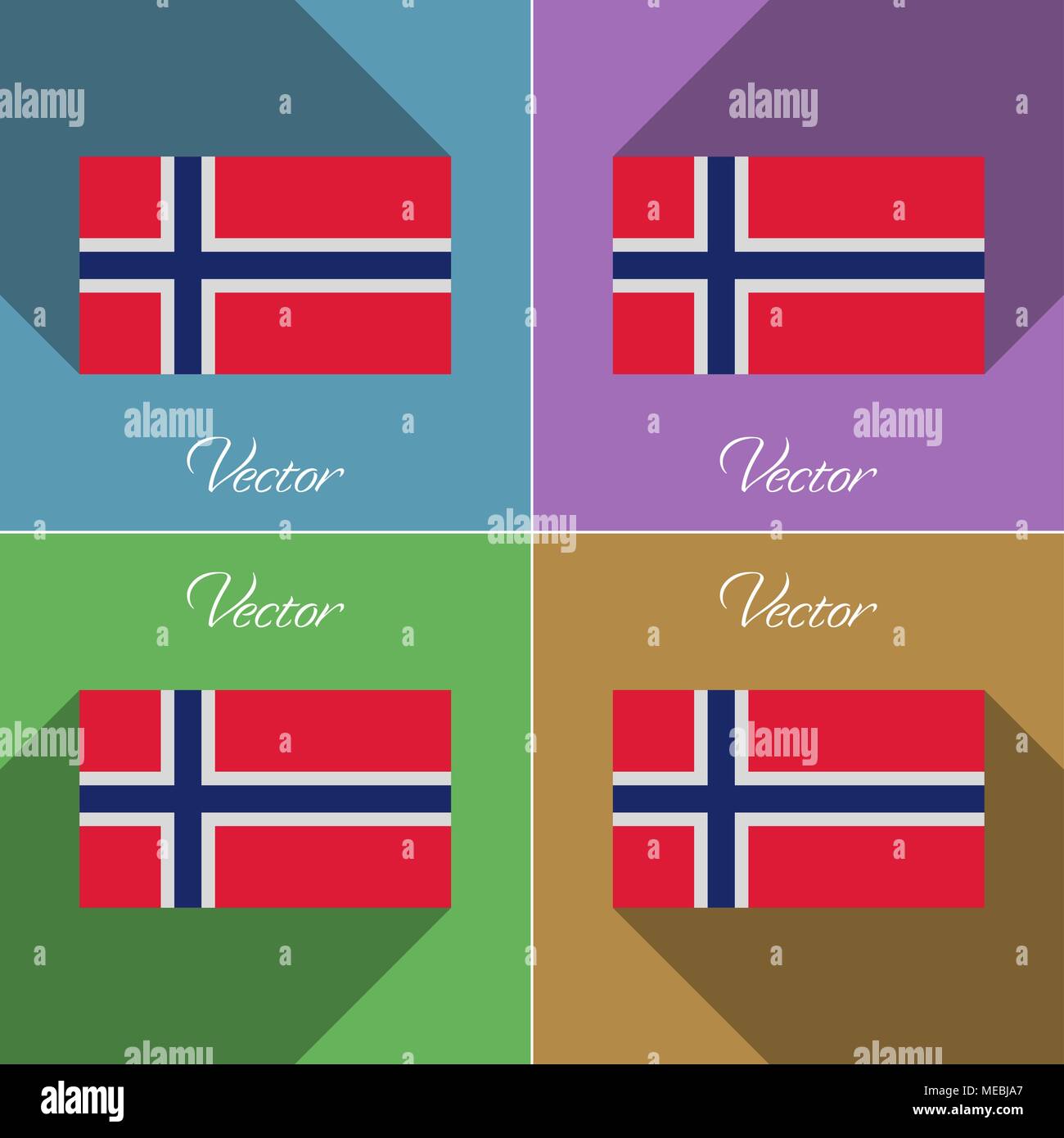 Banderas de Noruega. Conjunto de colores diseño plano y largas sombras. Ilustración vectorial Ilustración del Vector