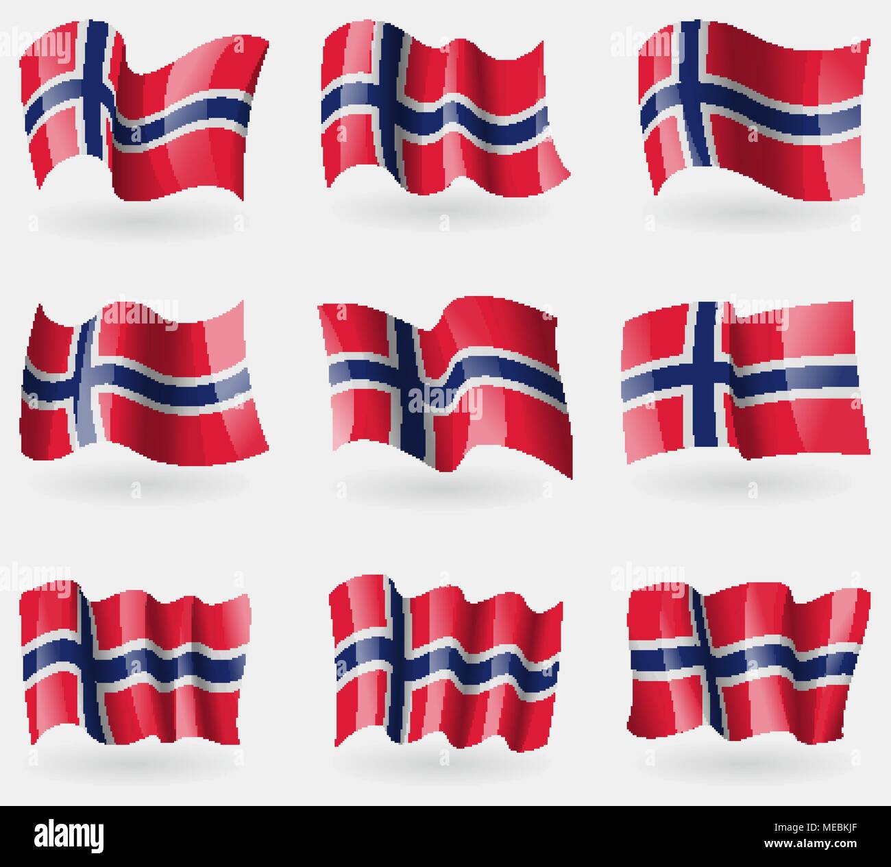 Conjunto de Noruega banderas en el aire. Ilustración vectorial Ilustración del Vector