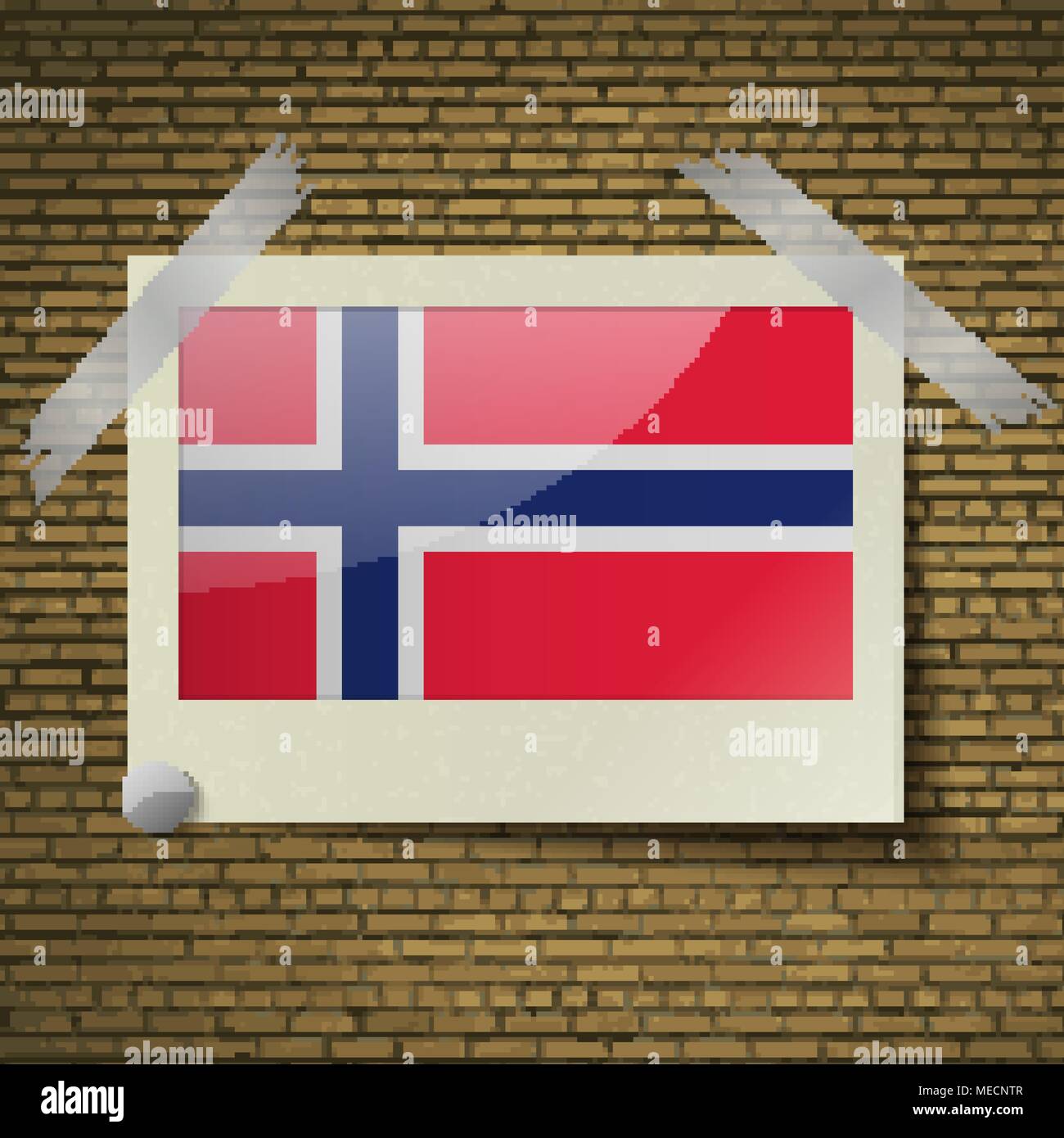 Banderas de Noruega en el fotograma sobre un fondo de ladrillo. Ilustración vectorial Ilustración del Vector