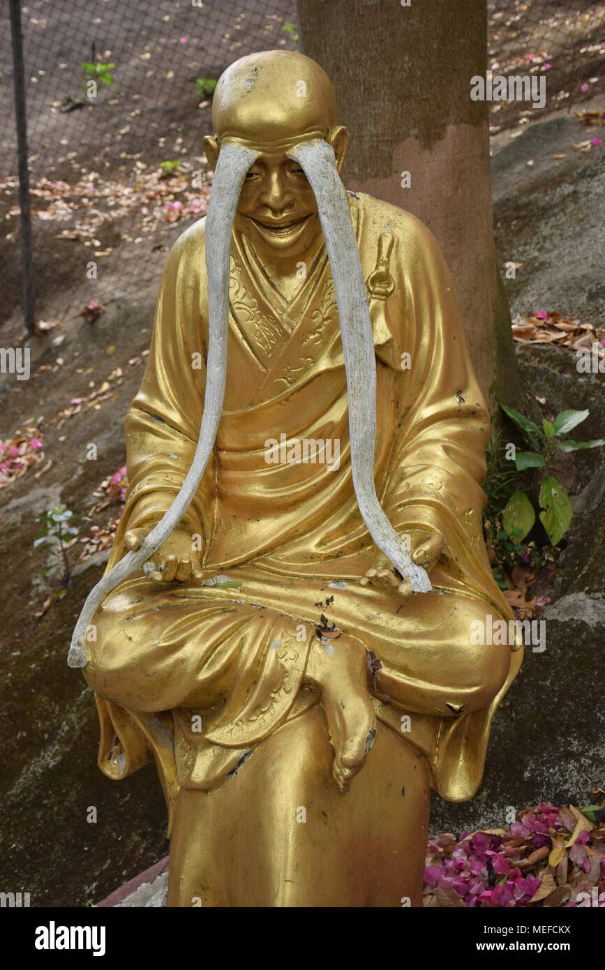 Estatua de oro dentro de los Diez Mil Budas monasterio en Sha Tin, Hong Kong - China Foto de stock