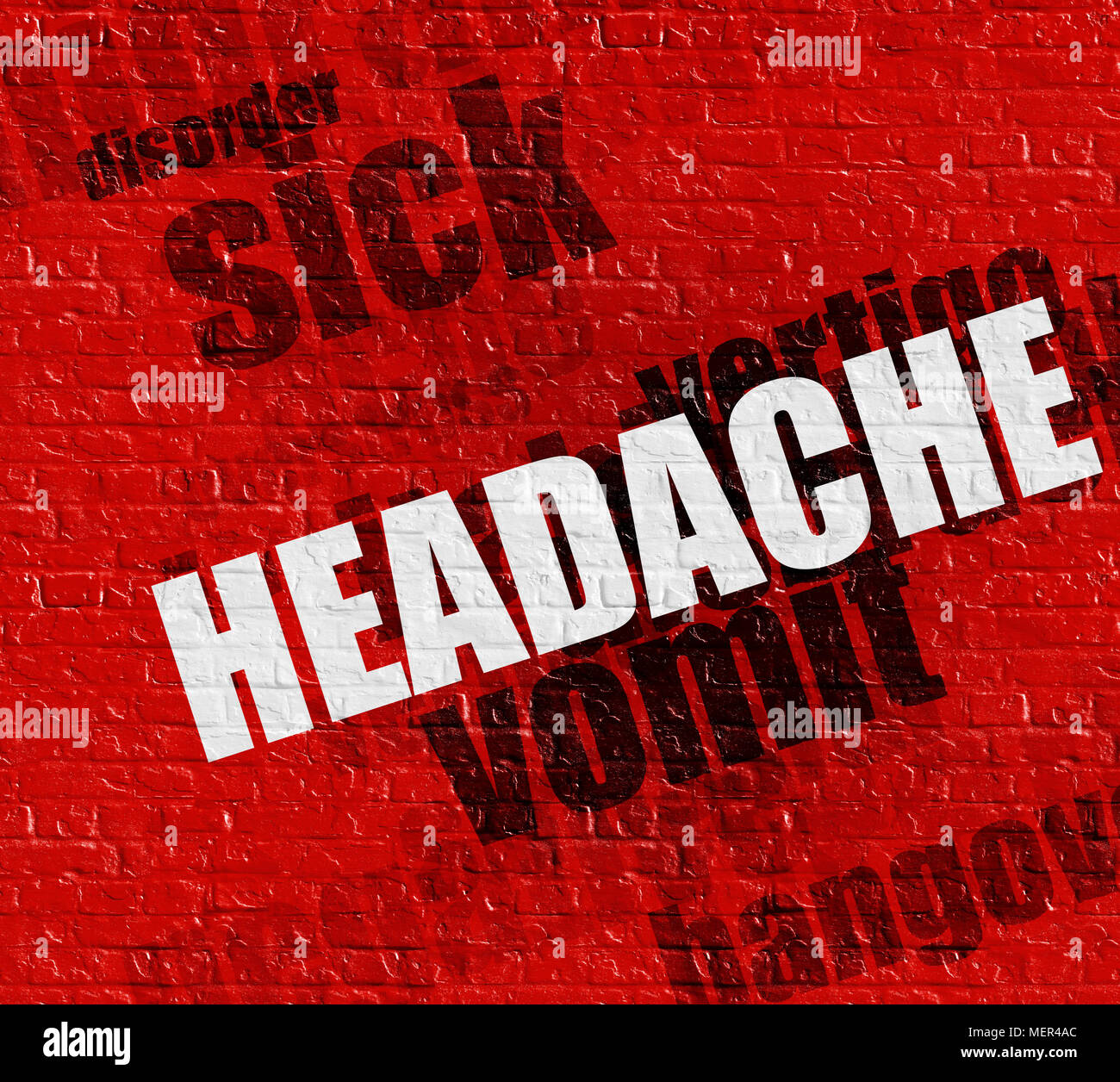 Moderno concepto de salud: cefalea (dolor de cabeza) en el Rojo Brickwall . Foto de stock