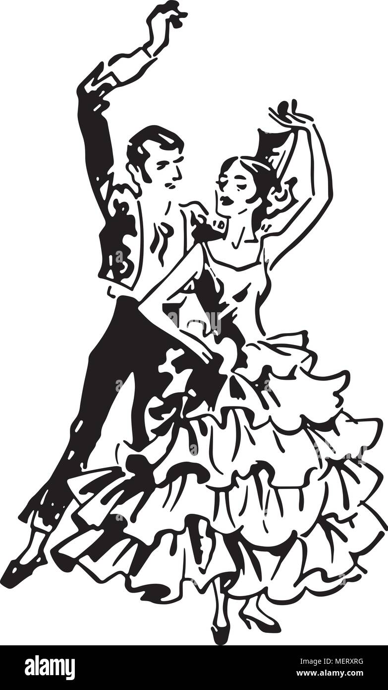 Bailarines de flamenco 2 - Retro Ilustración Clipart Ilustración del Vector