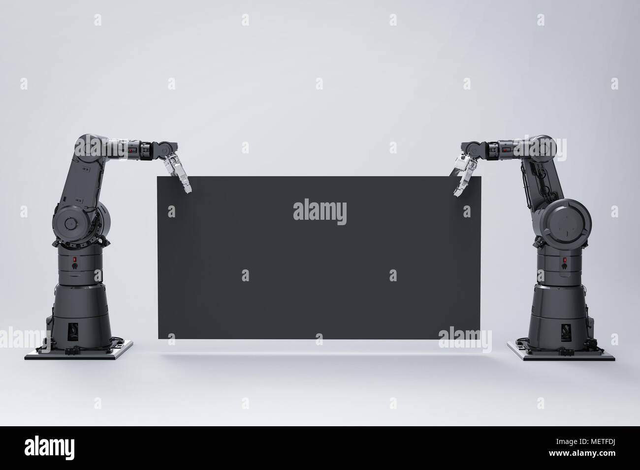 3D rendering negro robot brazo sujetando el papel en blanco negro  Fotografía de stock - Alamy
