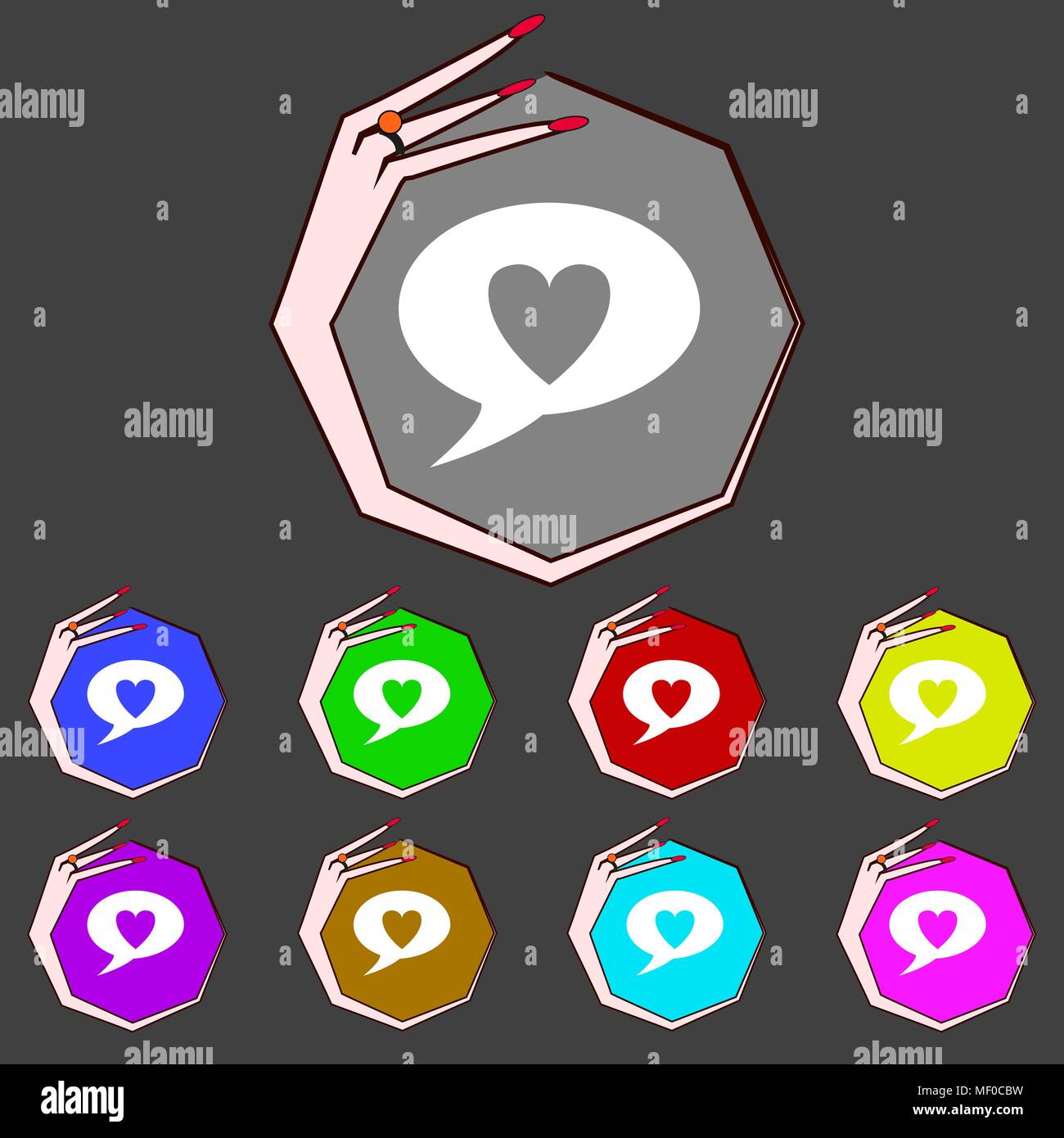 Icono de signo de corazón. Símbolo de amor. Establecer colur botones