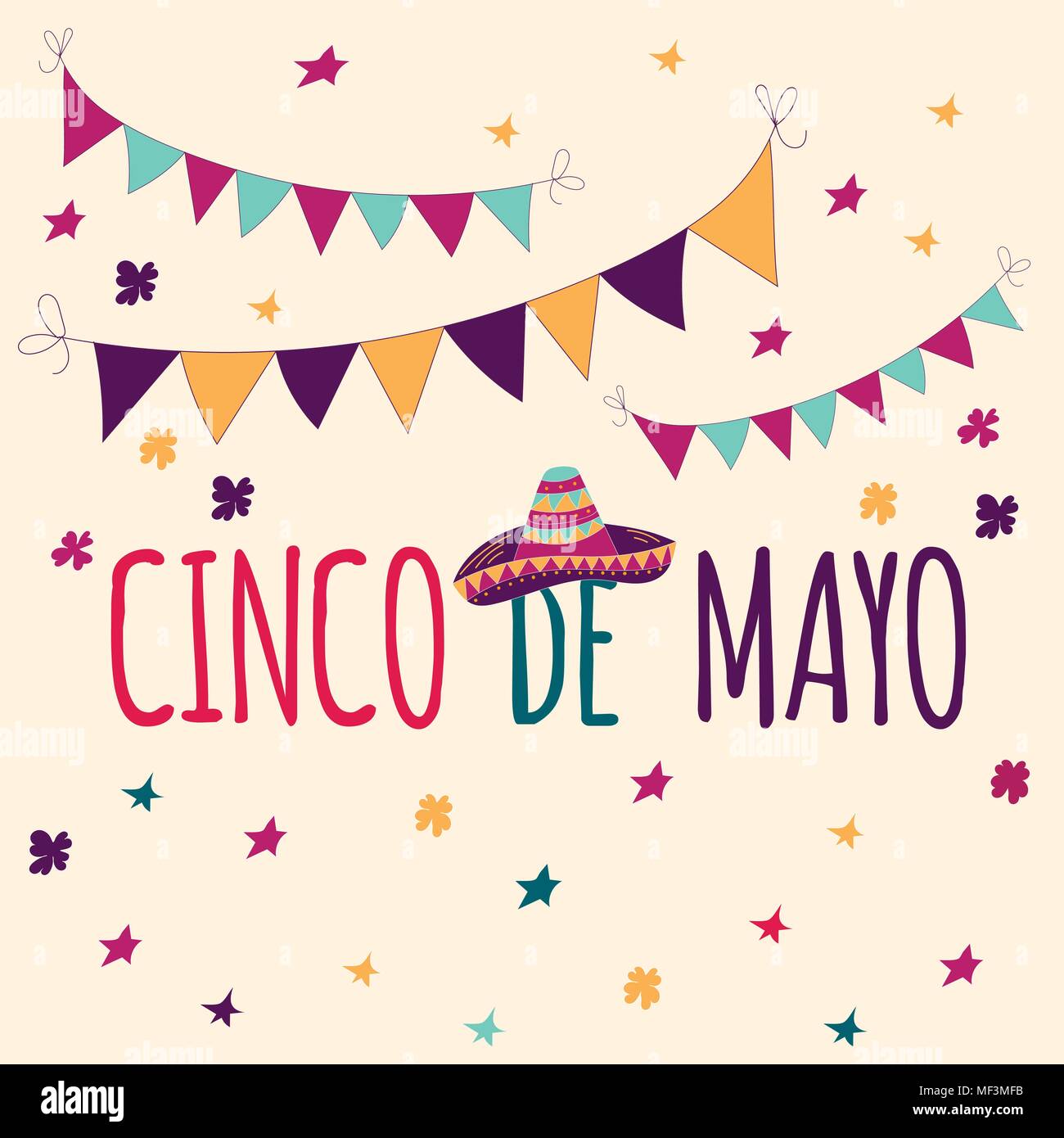 Banner o tarjeta para el Cinco de Mayo Fiesta. Holiday poster dibujado