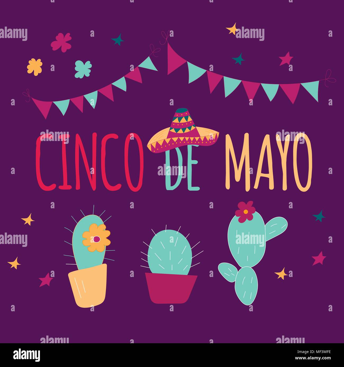 Banner o tarjeta para el Cinco de Mayo Fiesta. Holiday poster dibujado
